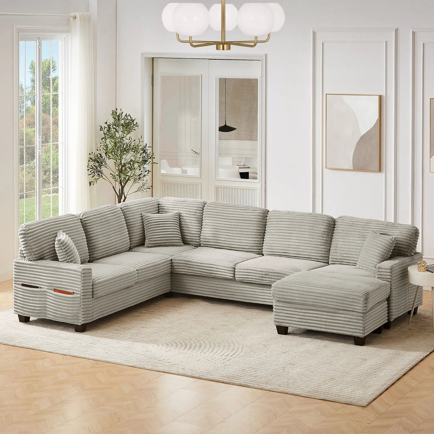Upholstered U-shaped sectional sofa with movable ottoman, 2-piece set by Unique Piece Furniture on Tampa Home & Garden Store