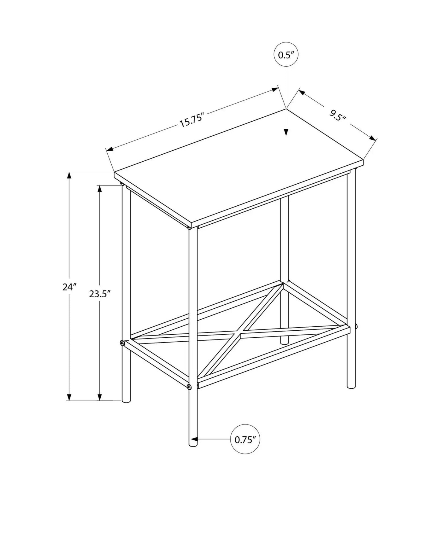 Accent side table narrow 2-tier with slim frame and cross-brace shelf by Unique Piece Furniture on Tampa Home & Garden Store