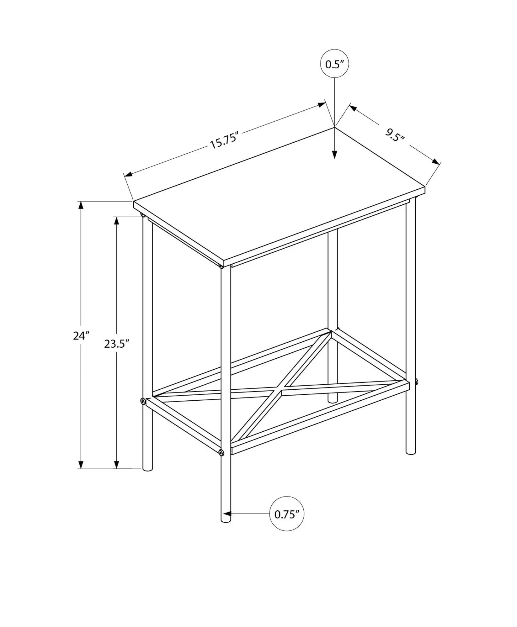 Accent side table narrow 2-tier with slim frame and cross-brace shelf by Unique Piece Furniture on Tampa Home & Garden Store