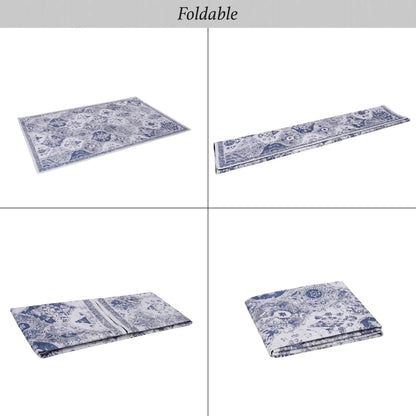 Maval Stunning Washable Area Rug, blue and white ornamental pattern, foldable; 2 shown on Tampa Home & Garden Store