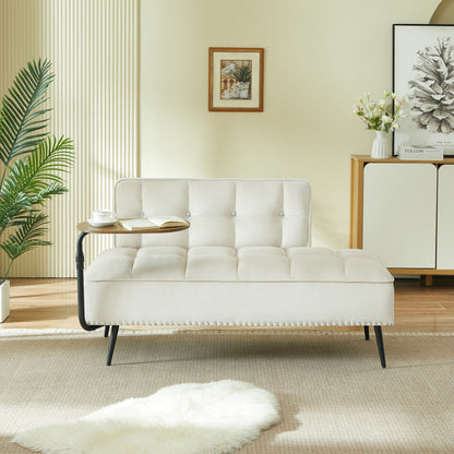 Modern Velvet Sofa with Rotating Side Table