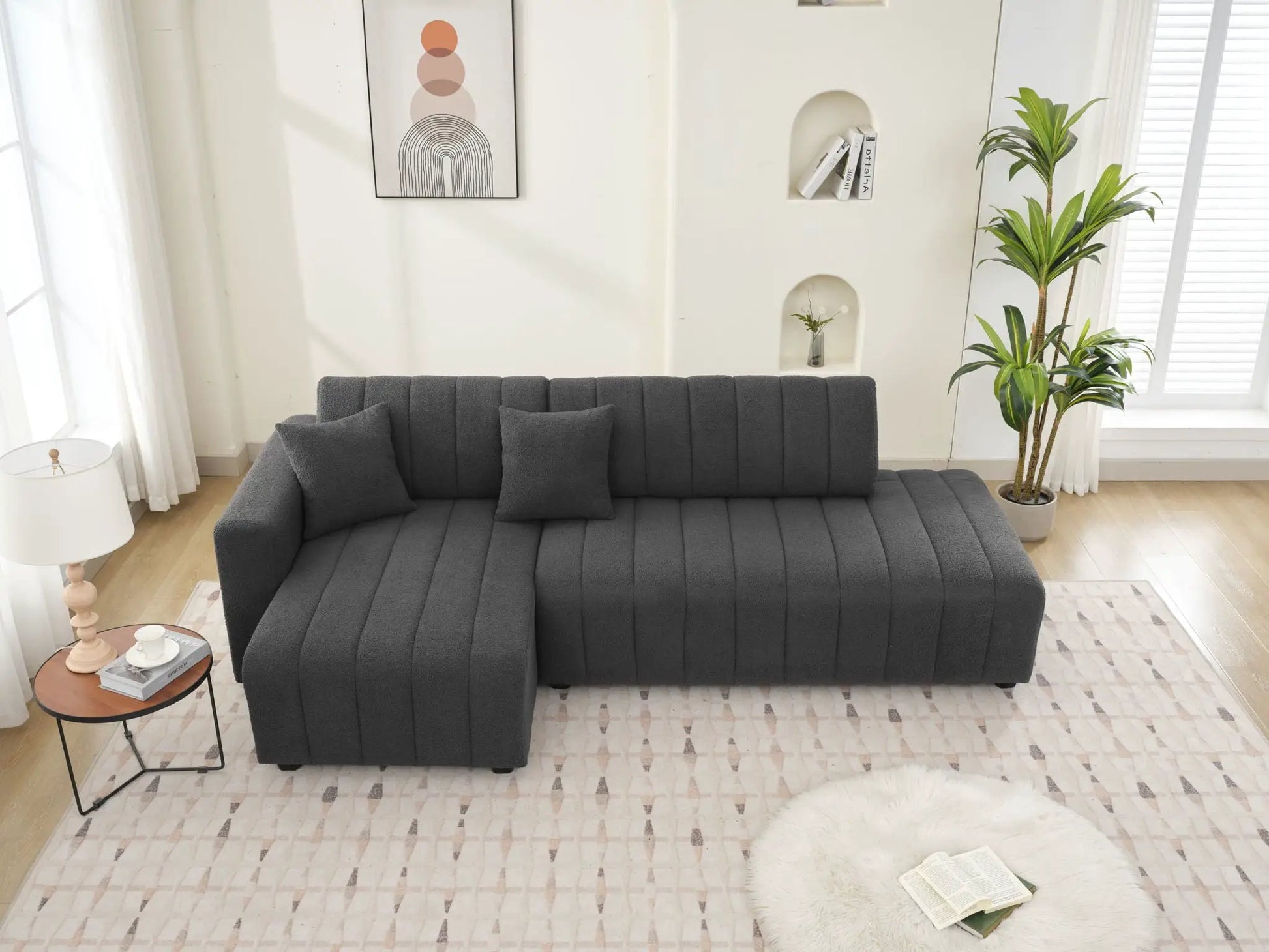 Jessica Lamb Wool Sectional Sofa with Chaise, dark gray fabric by Unique Piece Furniture on Tampa Home & Garden Store