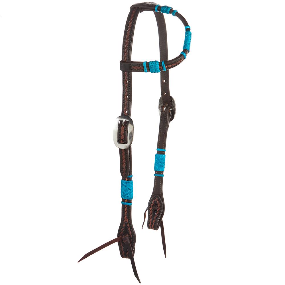 Mayatex WD-RRSEH-T turquoise rawhide rope tooled single-ear headstall on Tampa Home & Garden Store