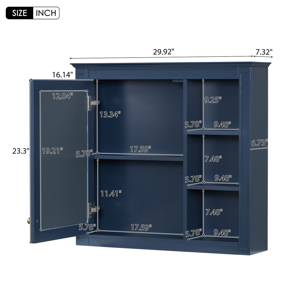 Wall mounted medicine cabinet with mirror and 3 shelves in blue finish by HouseOfZazla on Tampa Home & Garden Store