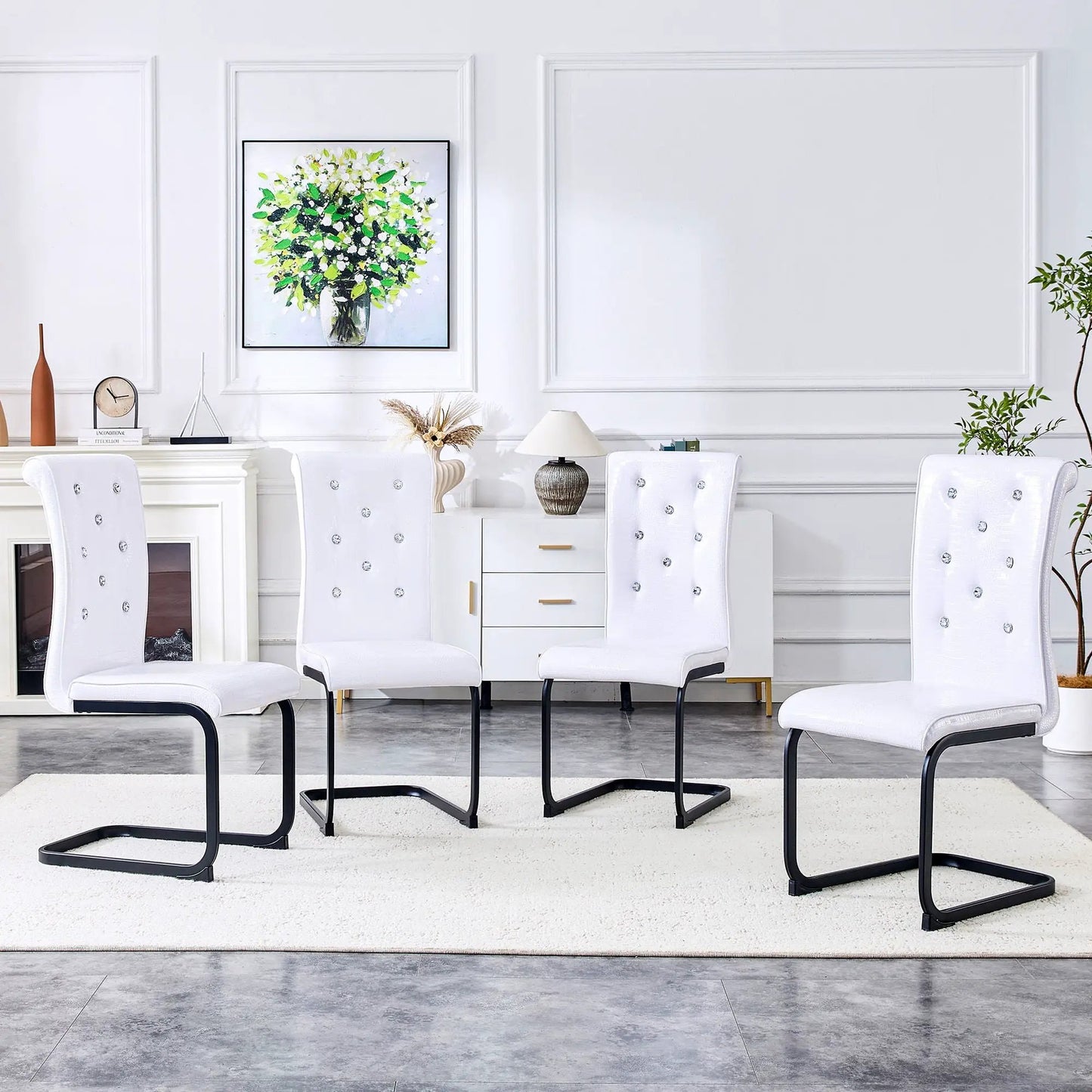 Alligator skin upholstered dining chairs white tufted seats black cantilever legs on Tampa Home & Garden Store
