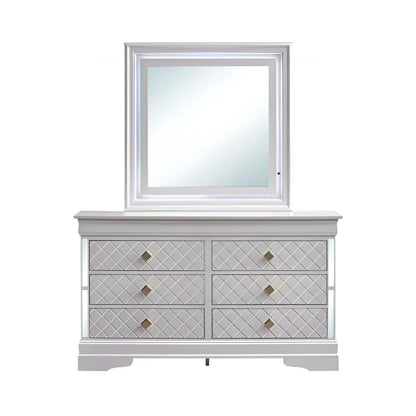 Verona - Dresser by Unique Piece Furniture with silver mirrored frame and diamond-grid drawer fronts on Tampa Home & Garden Store