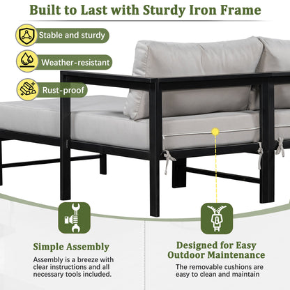U_style Outdoor L-Shaped Sofa with an iron frame and ultra-thick cushions gray upholstery on Tampa Home & Garden Store