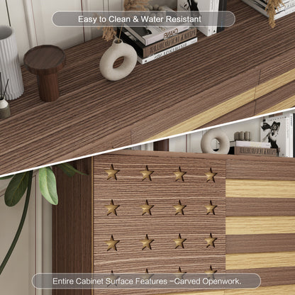 55-Inch Hand-Carved Buffet Sideboard Cabinet by HouseOfZazla with carved star openwork on Tampa Home & Garden Store