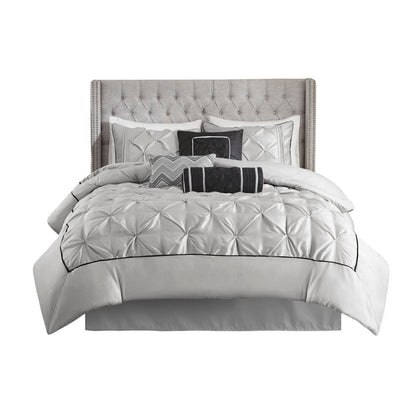 7 Piece Tufted Comforter Set Grey Cal King HouseOfZazla with pillows on tufted bed on Tampa Home & Garden Store