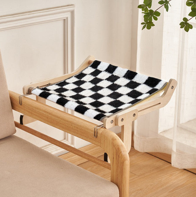 Cat hanging bed hammock with black-and-white checkered fabric on wooden frame, Sell My Stuff on Tampa Home & Garden Store