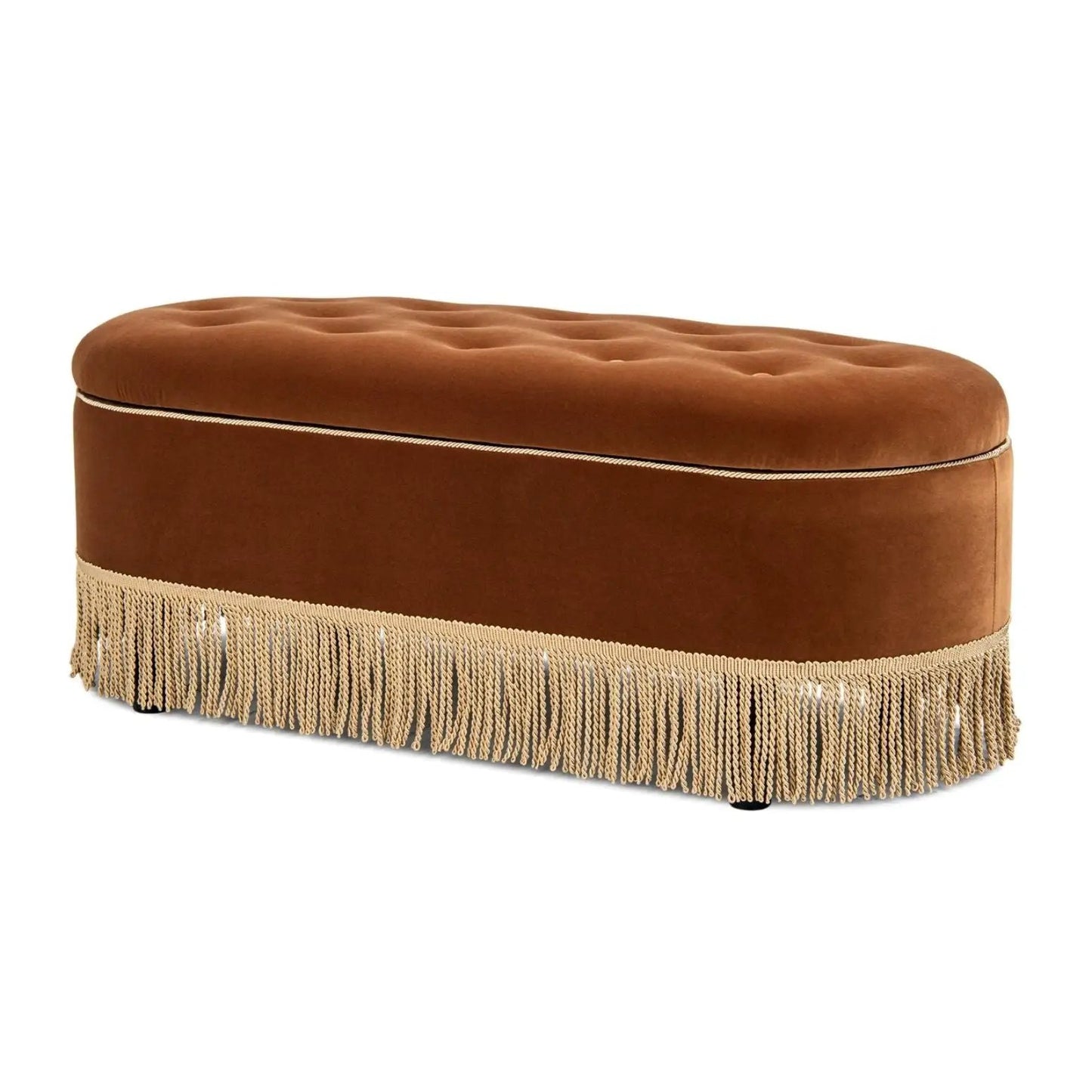 Melinda Oval Tufted Bullion Fringe Storage Bench