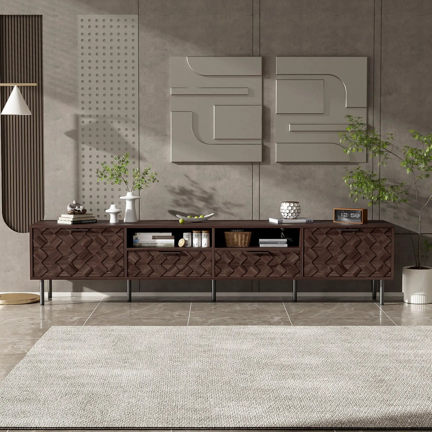 TV Stand Walnut 85 inch TVs with closed storage and softclose hinges Unique Piece Furniture on Tampa Home & Garden Store