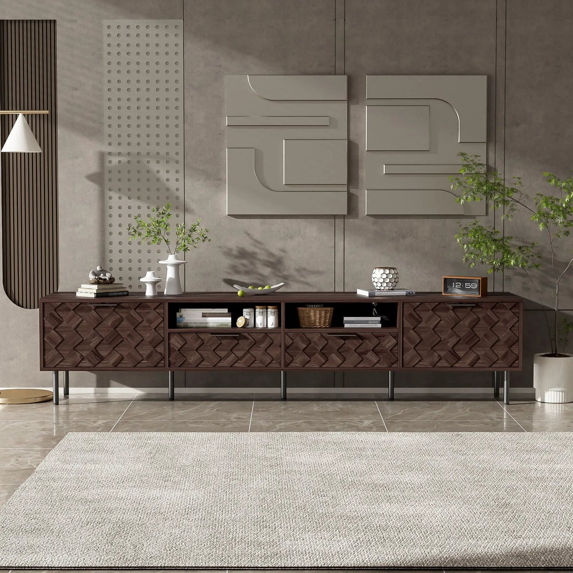 TV Stand Walnut 85 inch TVs with closed storage and softclose hinges Unique Piece Furniture on Tampa Home & Garden Store