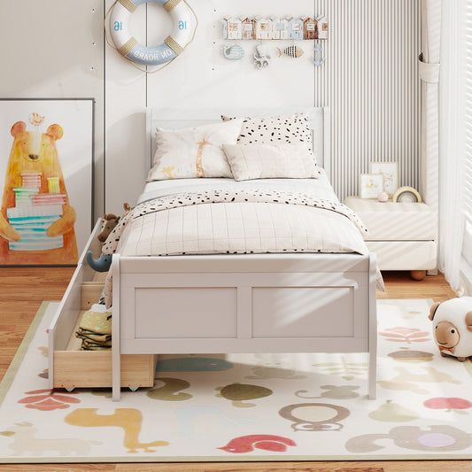 Twin Size Sleigh Bed with 2 Storage Drawers Wood Platform Bed Frame - Tampa Home & Garden Store