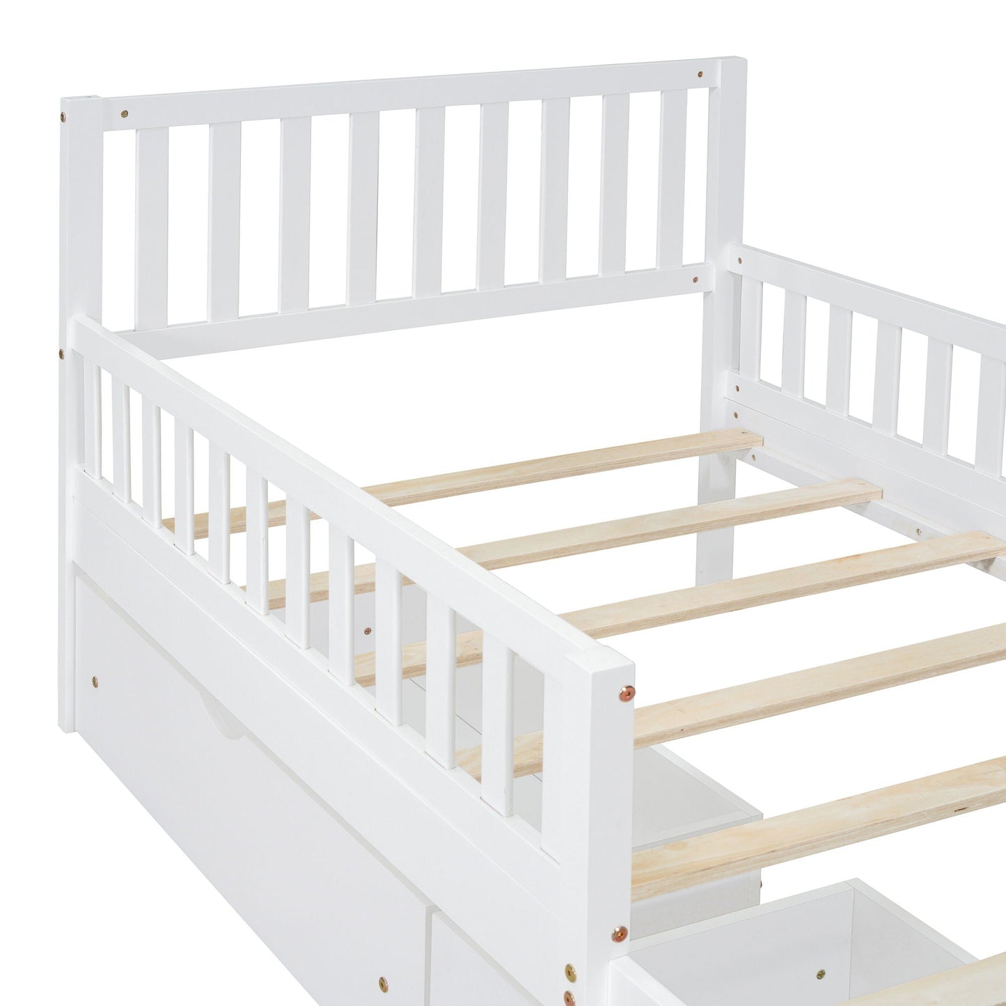 Platform bed with dual guardrails in white finish and 2 storage drawers HouseOfZazla on Tampa Home & Garden Store