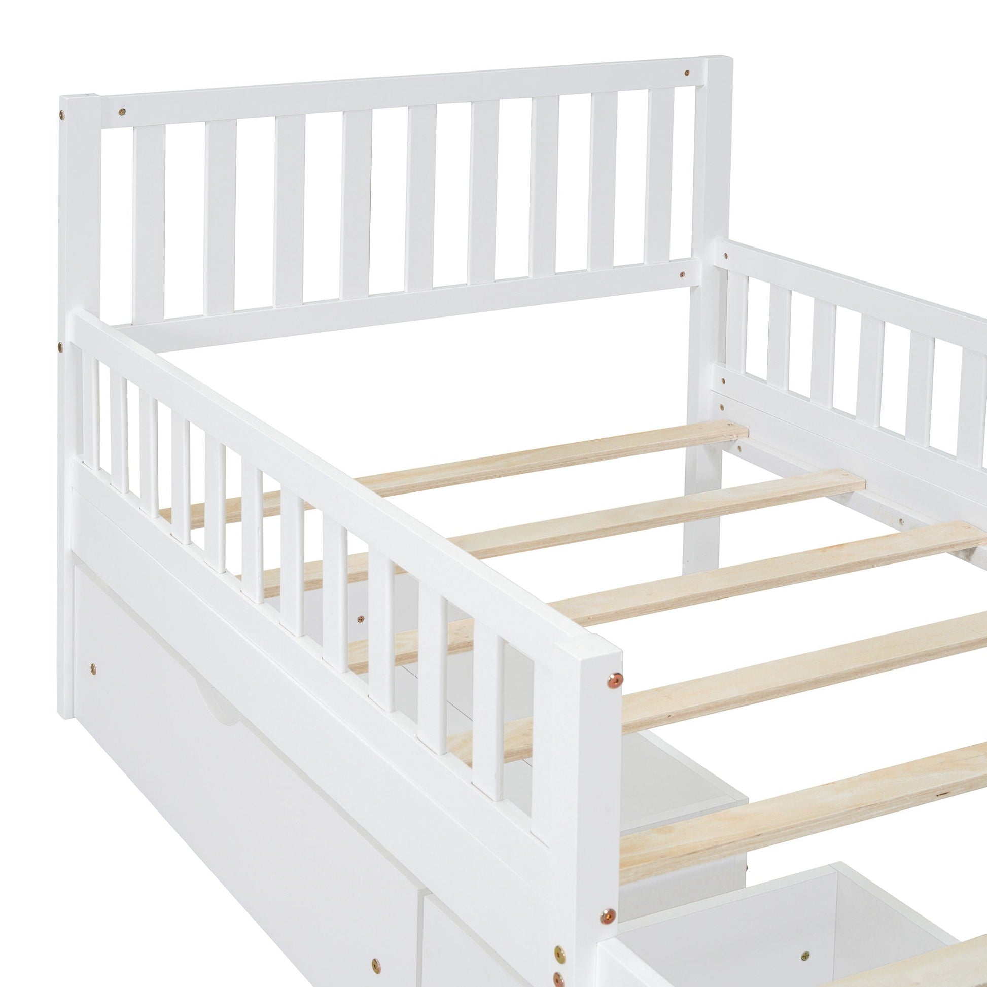 Platform bed with dual guardrails in white finish and 2 storage drawers HouseOfZazla on Tampa Home & Garden Store