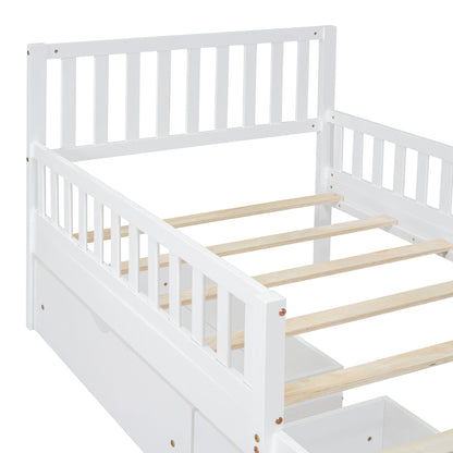Platform bed with dual guardrails in white finish and 2 storage drawers HouseOfZazla on Tampa Home & Garden Store
