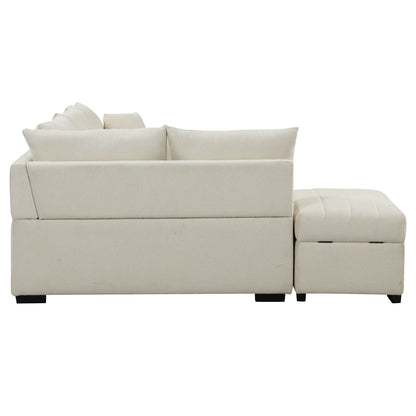 Beige fabric L-shaped sleeper sectional with movable storage ottoman on Tampa Home & Garden Store