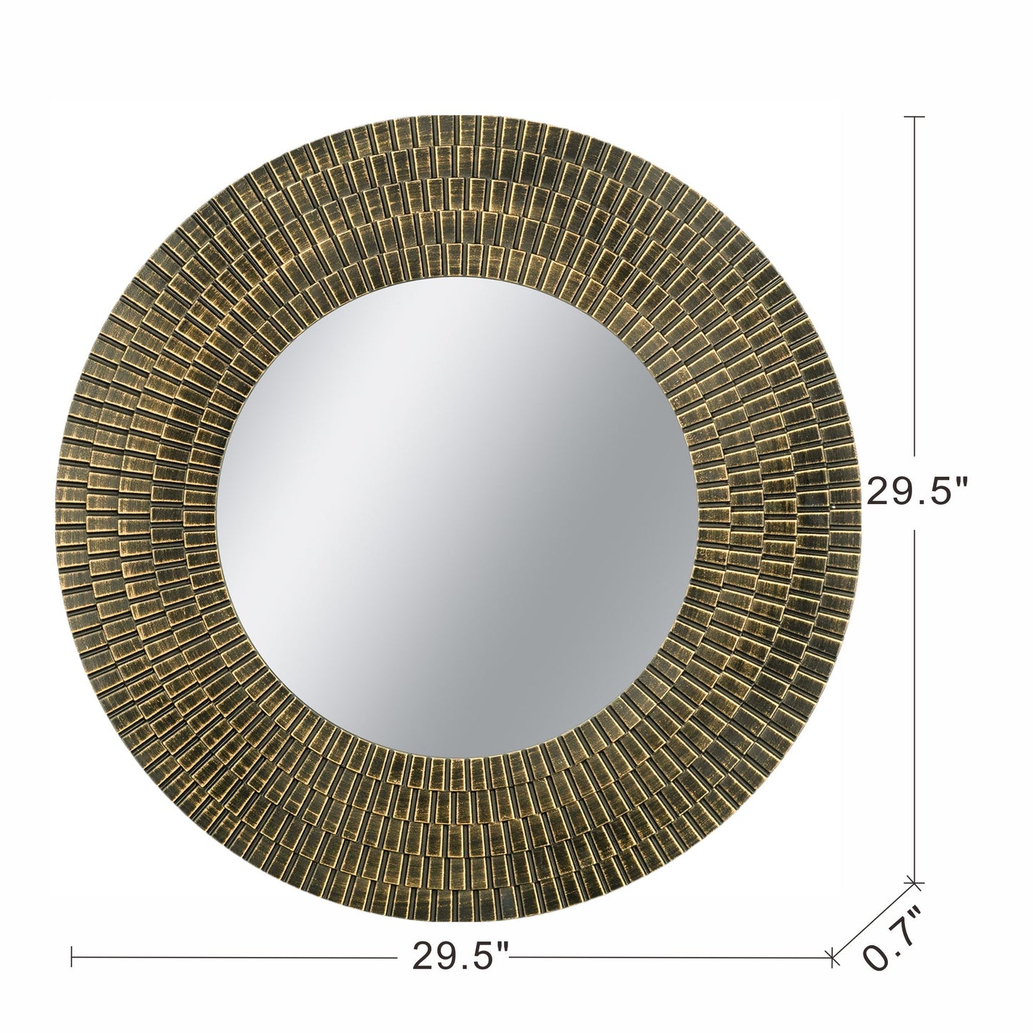 Round gold and black wooden accent mirror with a woven tile frame 29.5in by HouseOfZazla on Tampa Home & Garden Store