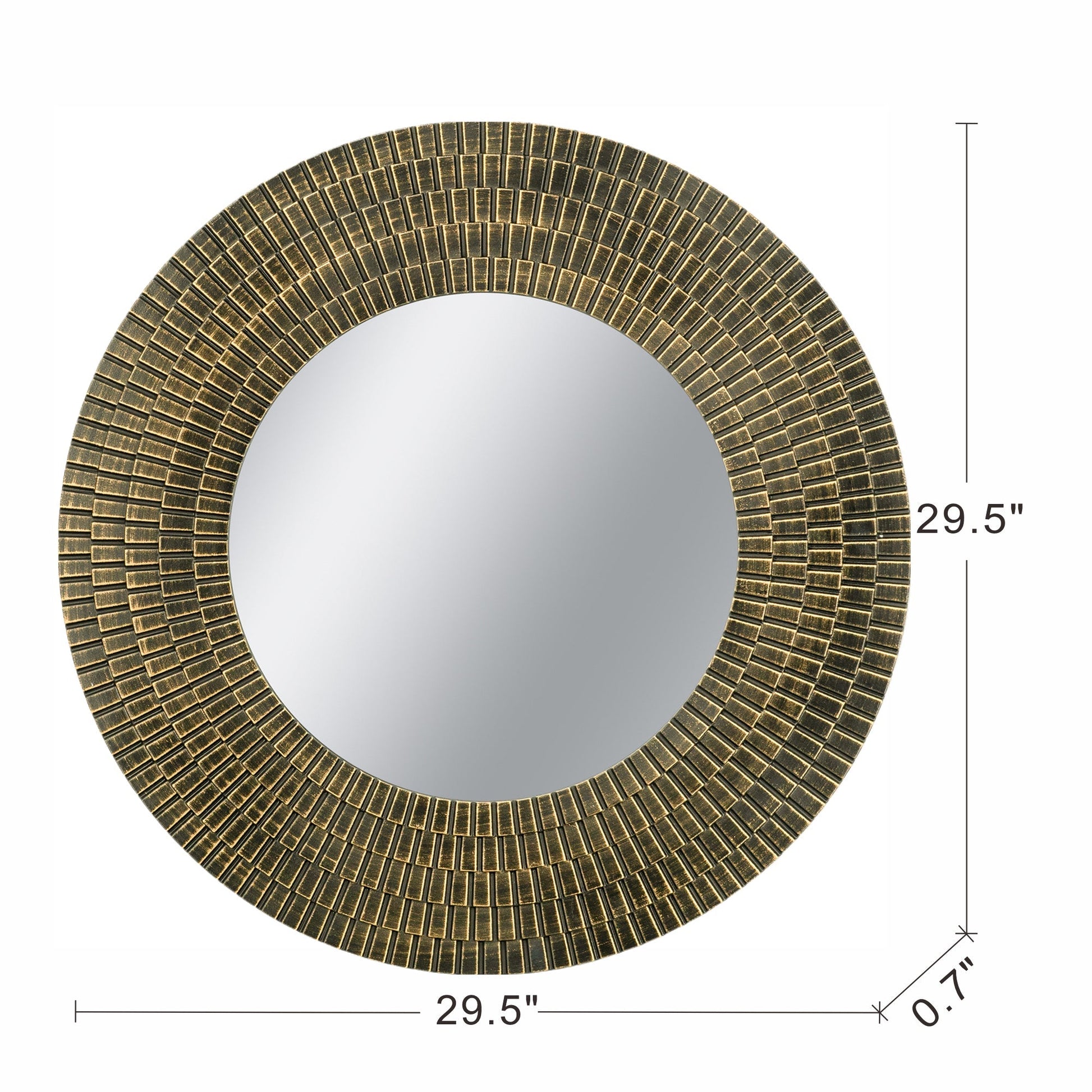 Round gold and black wooden accent mirror with a woven tile frame 29.5in by HouseOfZazla on Tampa Home & Garden Store