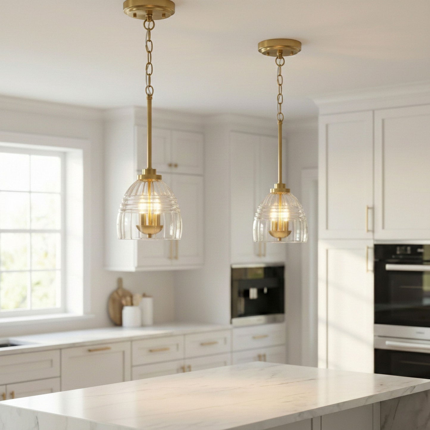 Ember 3 Candle Lights Chain Pendant clear glass shades with gold hardware by HouseOfZazla on Tampa Home & Garden Store
