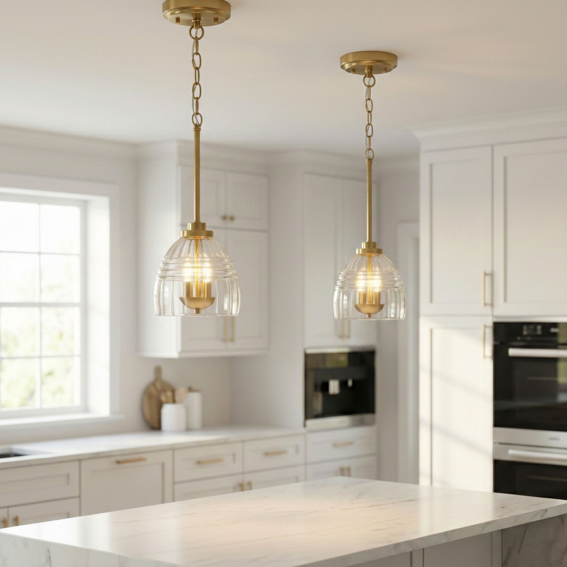 Ember 3 Candle Lights Chain Pendant clear glass shades with gold hardware by HouseOfZazla on Tampa Home & Garden Store