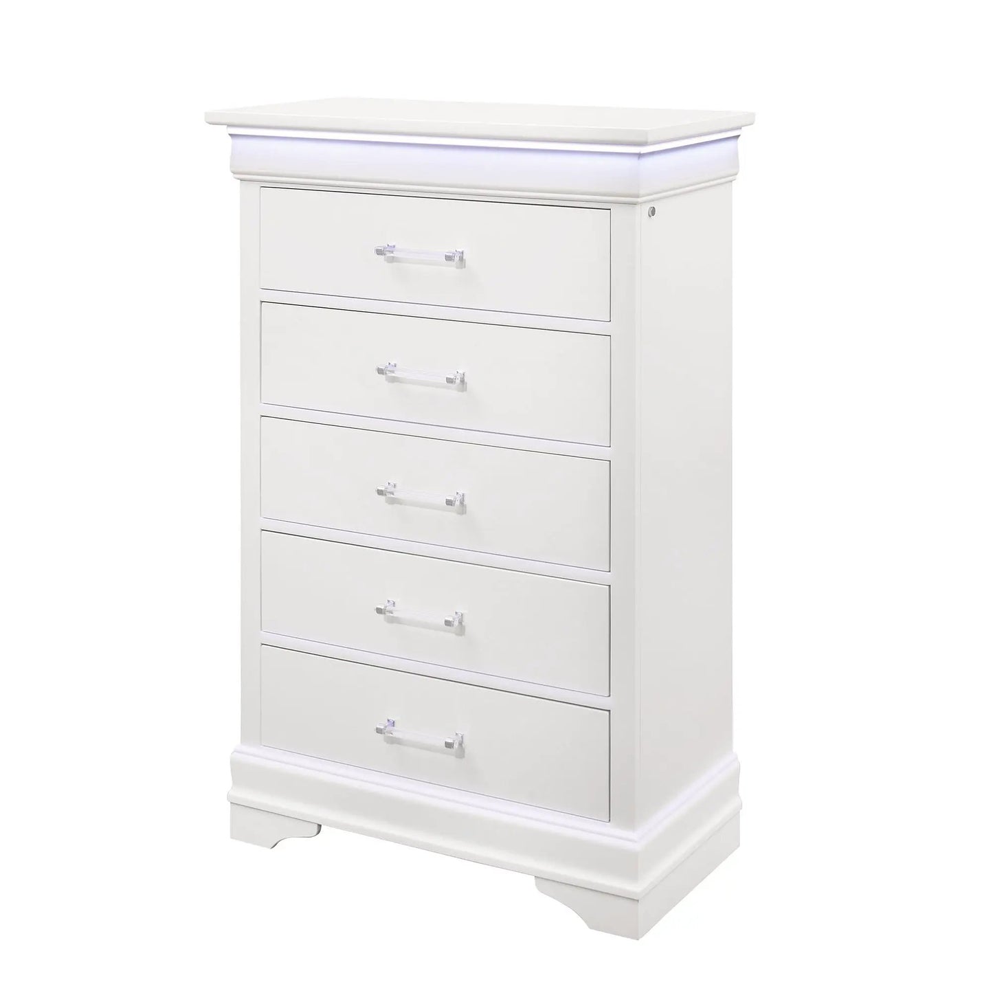 White Charlston chest with LED lighting, tall accent chest by Unique Piece Furniture on Tampa Home & Garden Store