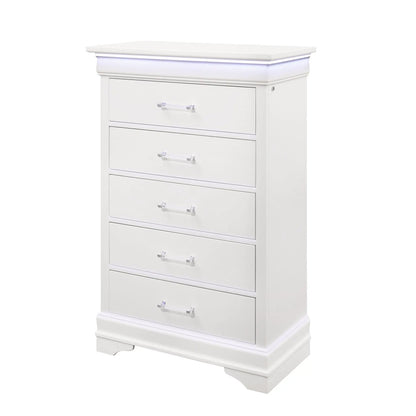 White Charlston chest with LED lighting, tall accent chest by Unique Piece Furniture on Tampa Home & Garden Store