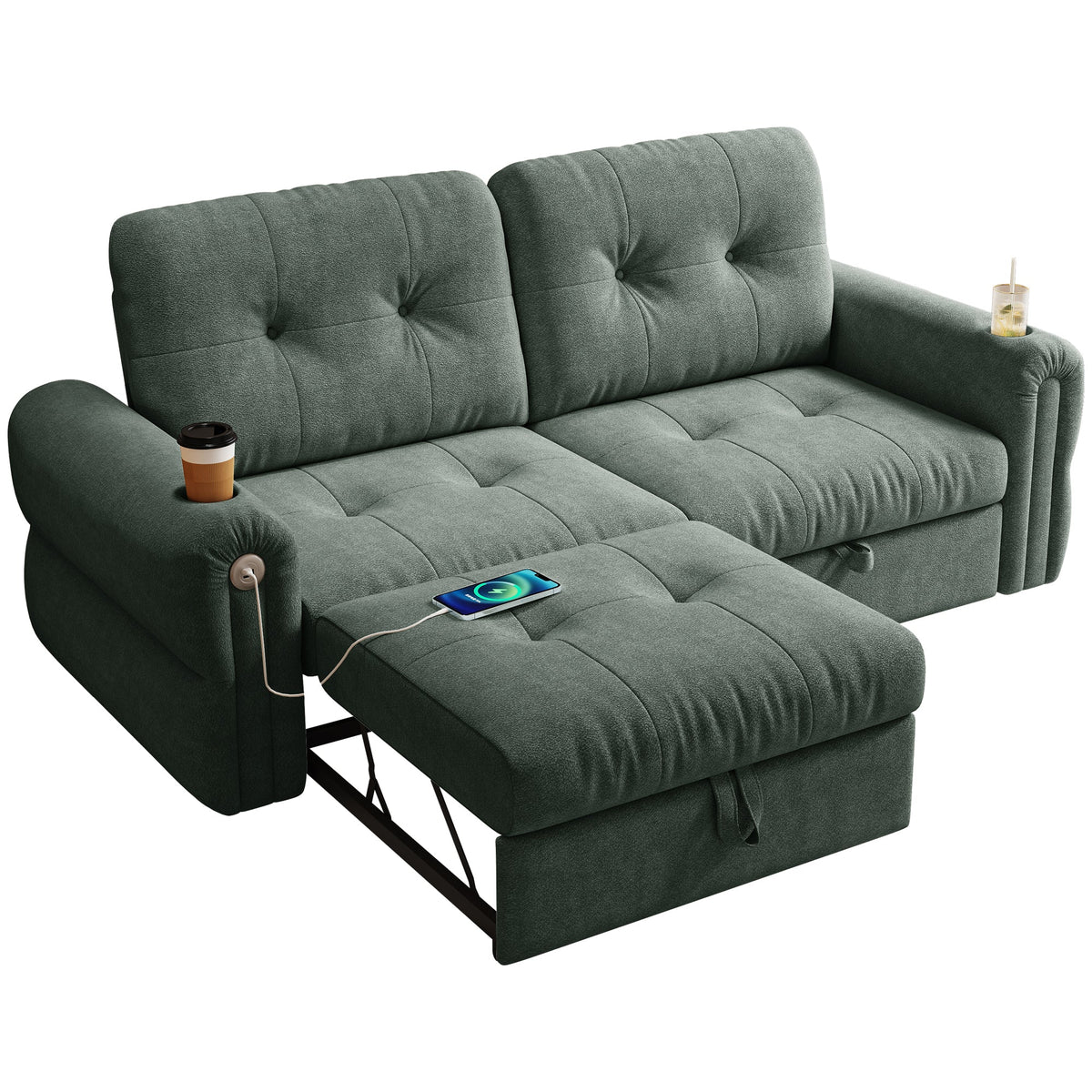 Chenille Convertible Sofa Bed teal two-seat by HouseOfZazla, tufted back cushions on Tampa Home & Garden Store