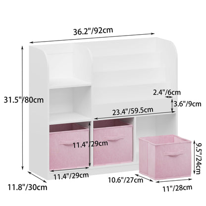 Bookcase and Bookshelf with 3 Collapsible Drawers and pink fabric baskets HouseOfZazla on Tampa Home & Garden Store