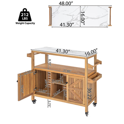 Classic Outdoor Acacia Wood Bar and Serving Rack