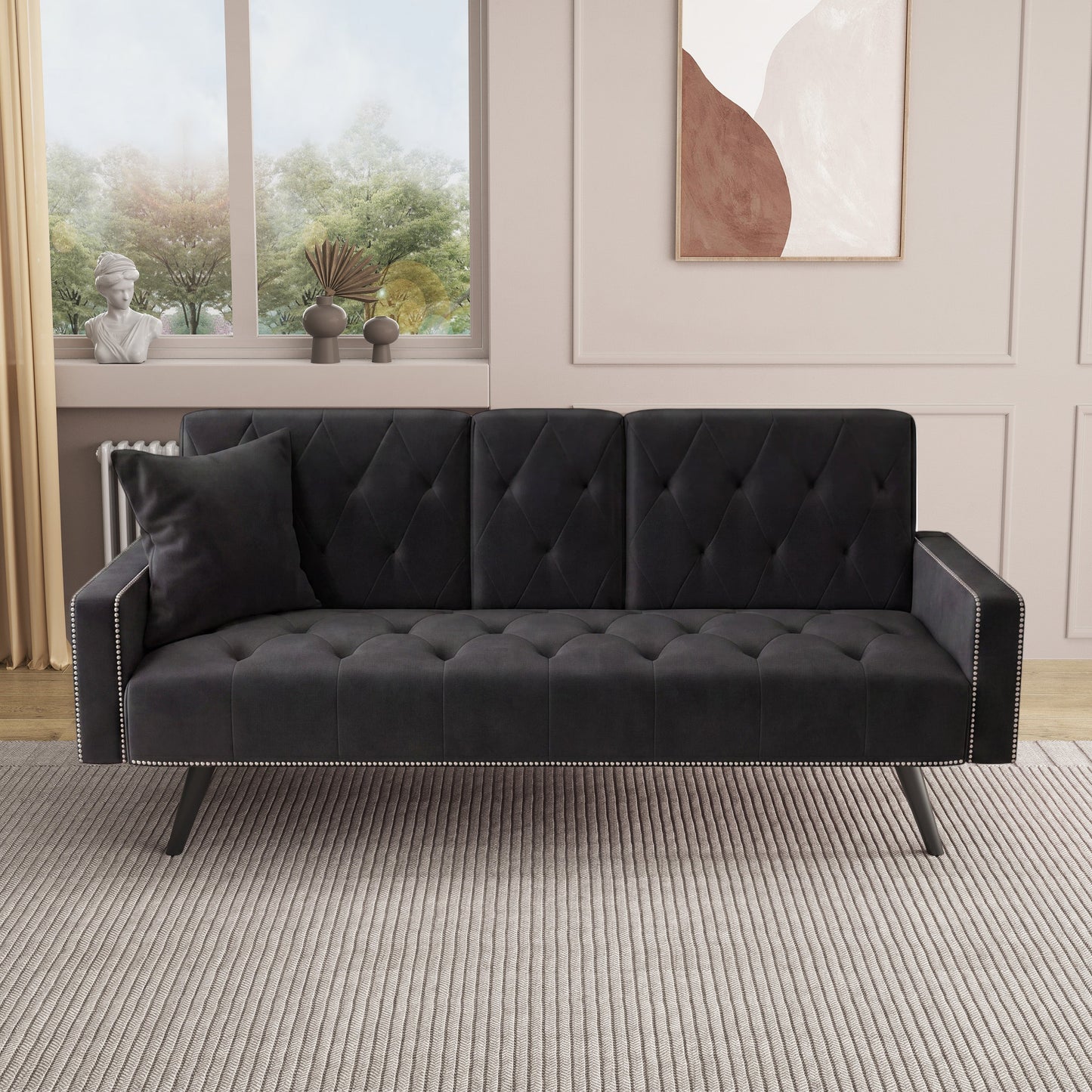 Stylish Velvet Sofa Bed and Nail Head Trim