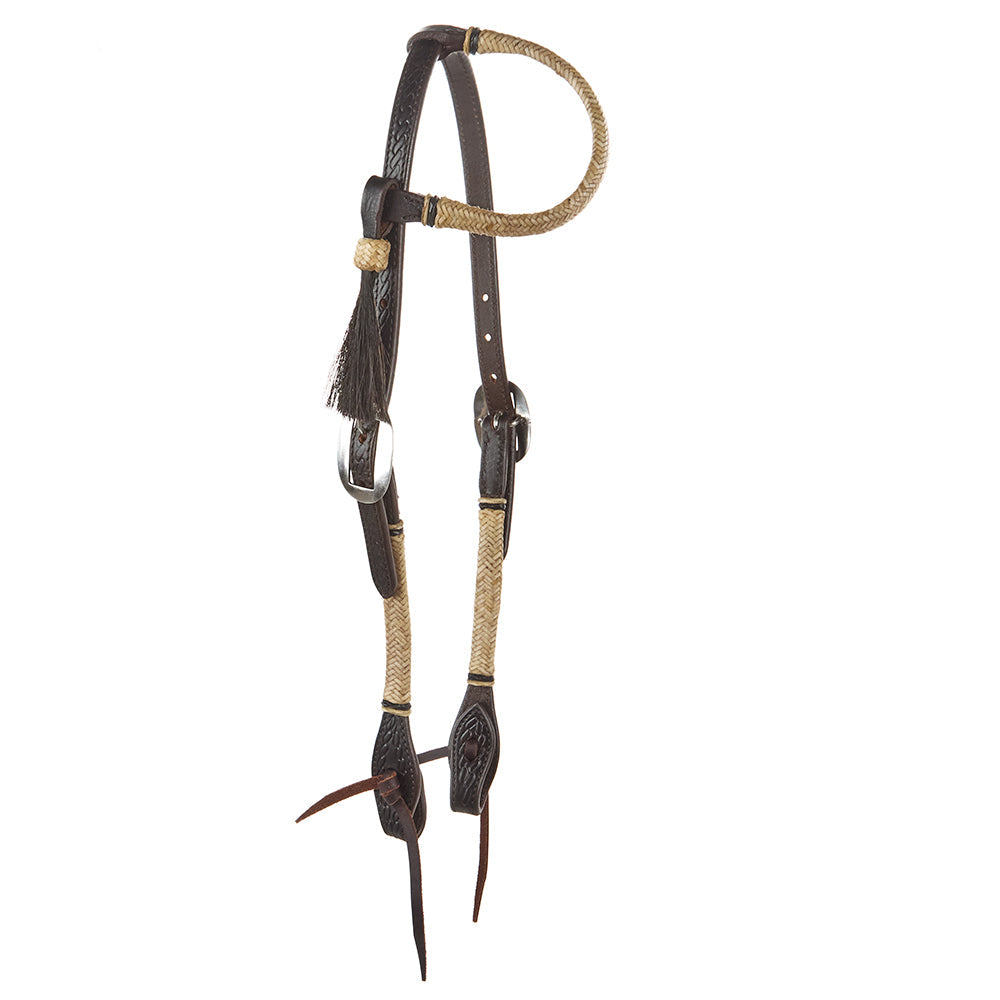 WD-NRSEH Natural Rawhide Single Ear Headstall by Mayatex with braided rawhide straps on Tampa Home & Garden Store