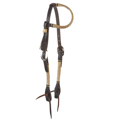 WD-NRSEH Natural Rawhide Single Ear Headstall by Mayatex with braided rawhide straps on Tampa Home & Garden Store
