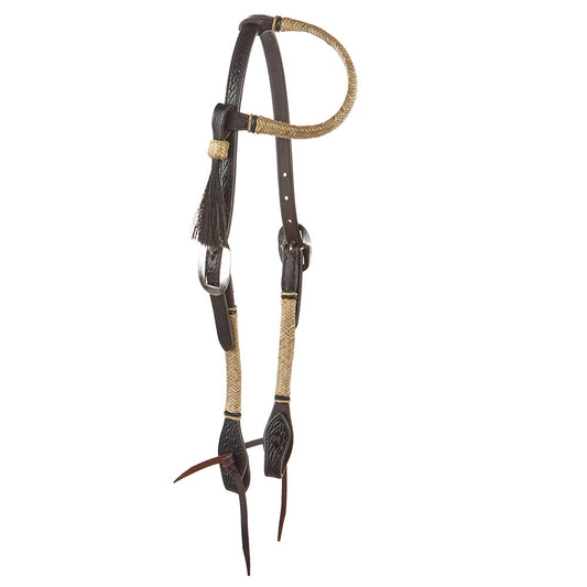 WD-NRSEH Natural Rawhide Single Ear Headstall by Mayatex with braided rawhide straps on Tampa Home & Garden Store