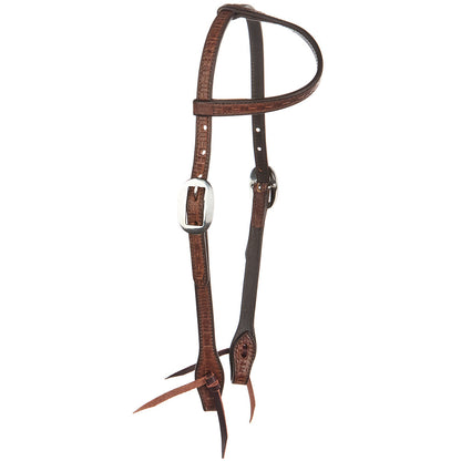 Single-ear headstall WD-BTSEH-MO by Mayatex medium oil brick tooling brown leather with buckles on Tampa Home & Garden Store