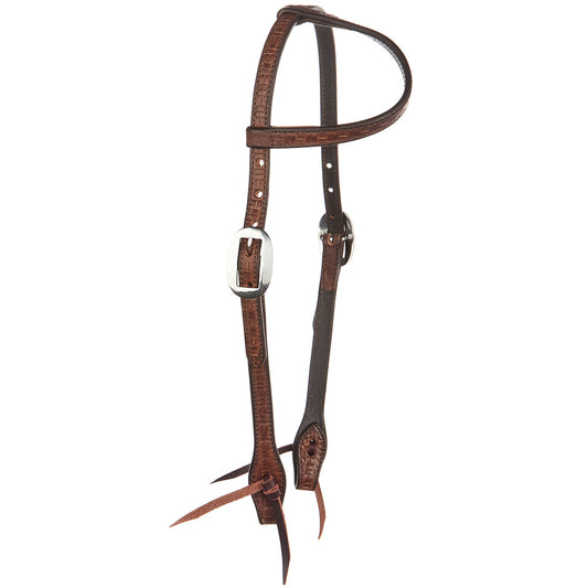 Single-ear headstall WD-BTSEH-MO by Mayatex medium oil brick tooling brown leather with buckles on Tampa Home & Garden Store