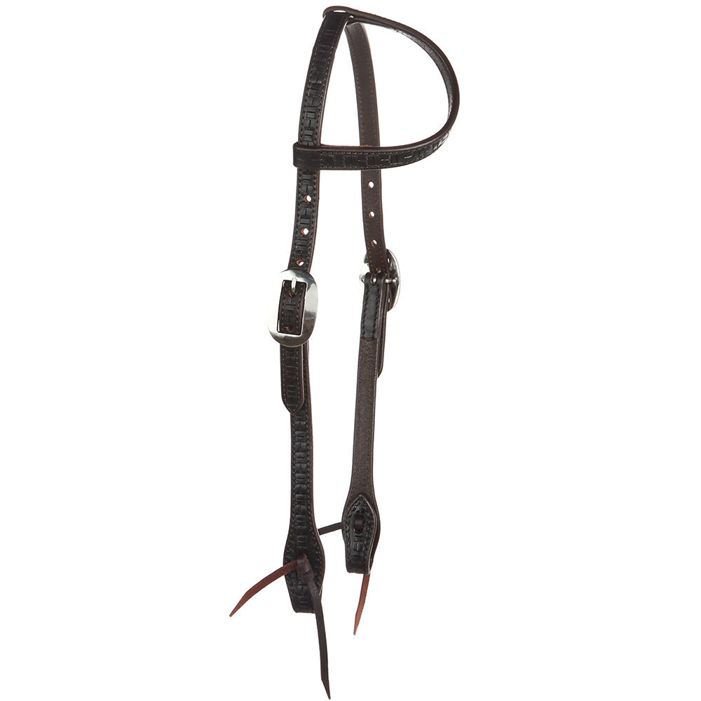 Headstall Mayatex oil brick tooling 5/8 inch single-ear, black leather with silver buckle on Tampa Home & Garden Store