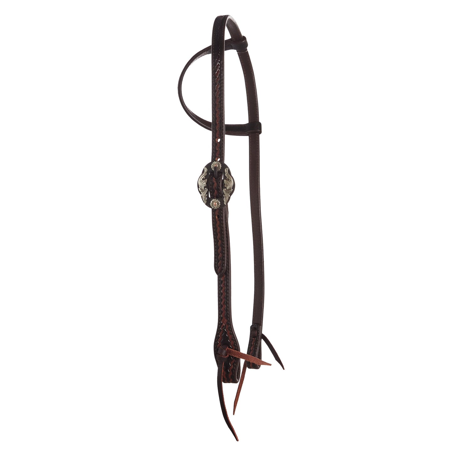 Headstall Mayatex dark brown heavy oiled rope tooling, double flower buckle, single ear on Tampa Home & Garden Store