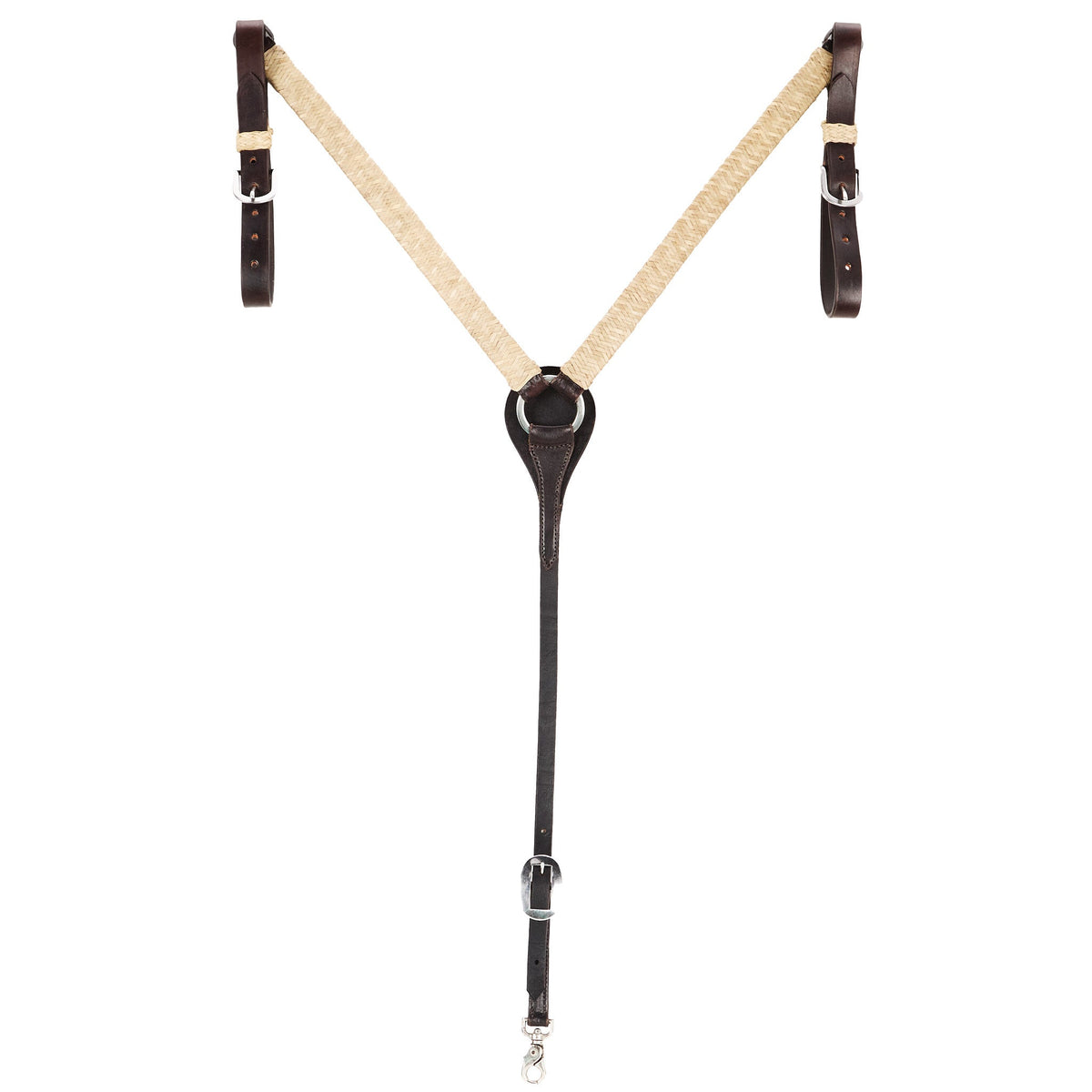 WD-1NRBC braided natural rawhide 1in straight breast collar by Mayatex with brown leather ends on Tampa Home & Garden Store