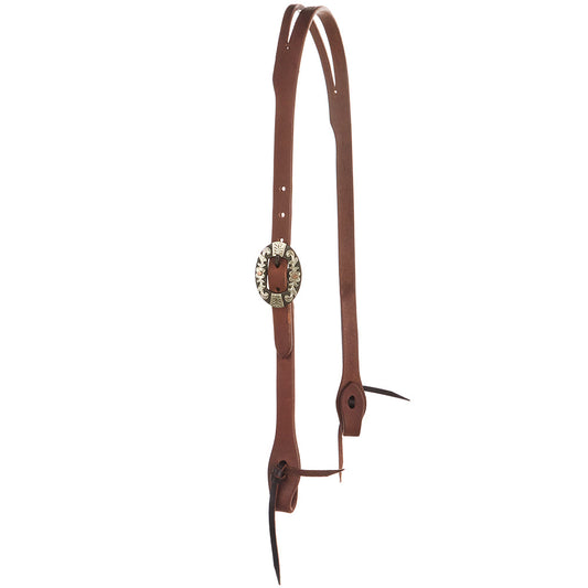 Headstall Mayatex oil-harness leather oval flower silver buckle, slit ear, single buckle on Tampa Home & Garden Store