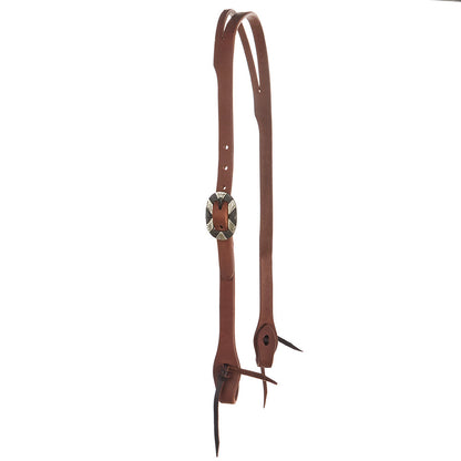 Mayatex WD-SLEHO-20 oil harness leather slit-ear headstall with oval silver bar buckle on Tampa Home & Garden Store