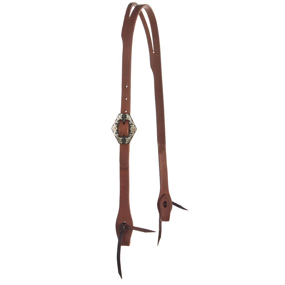 Headstall Mayatex WD-SLEHO-27 brown harness leather with diamond floral single buckle slit-ear on Tampa Home & Garden Store