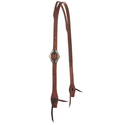 Headstall Mayatex WD-SLEHO-27 brown harness leather with diamond floral single buckle slit-ear on Tampa Home & Garden Store