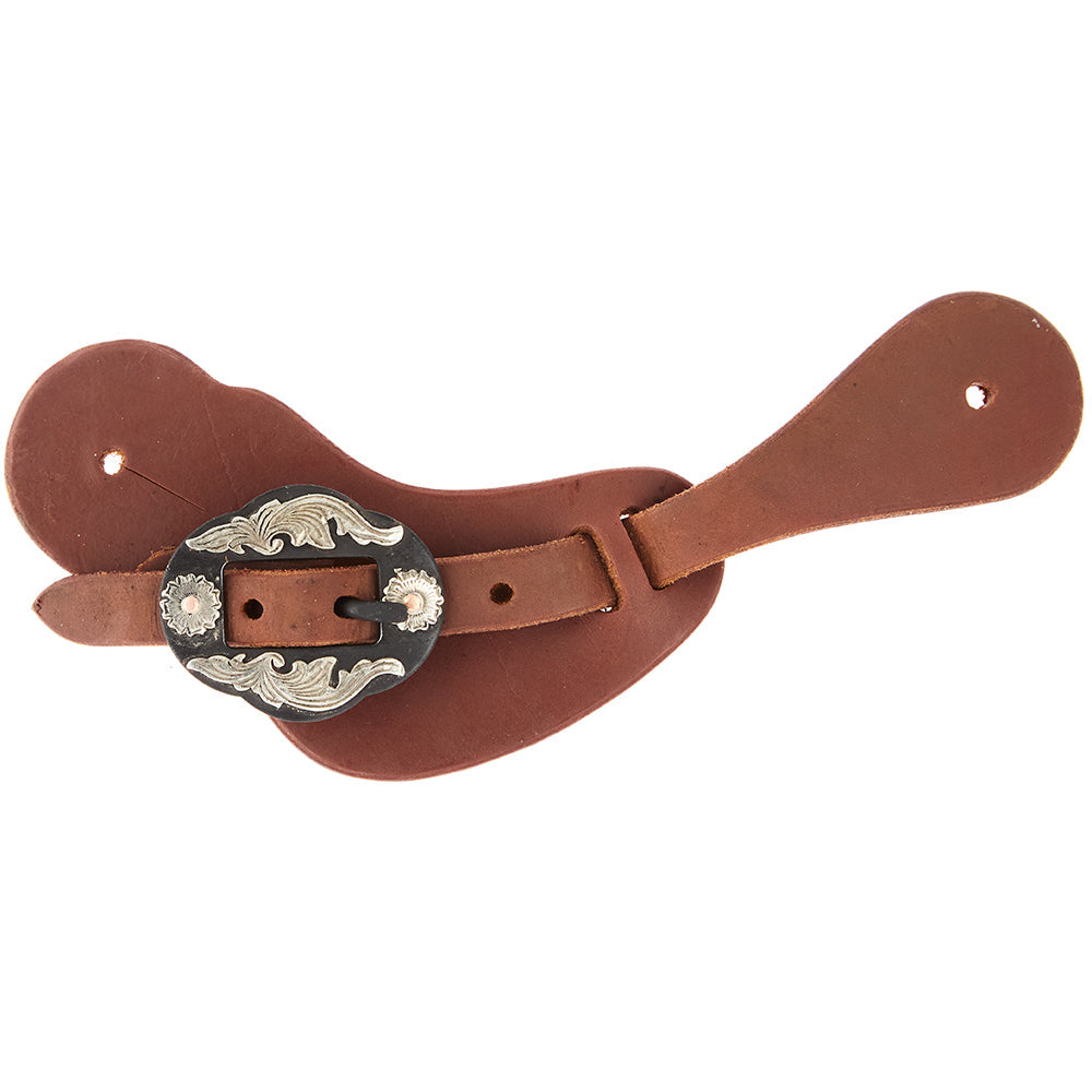 Mayatex Ladies Youth heavy oiled cowboy spur straps with double flower buckles brown leather on Tampa Home & Garden Store