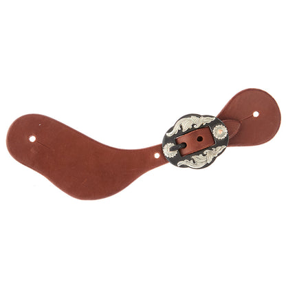 Mayatex Ladies Youth spur straps in oiled dove leather with double flower buckles, 2-piece set on Tampa Home & Garden Store
