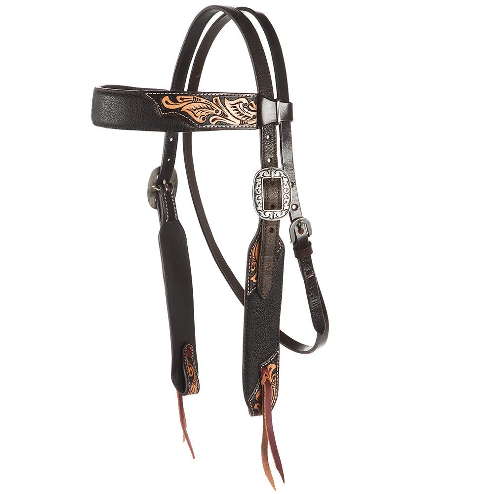 WD-SBH1 Black overlay tooled combo browband headstall Mayatex tack on Tampa Home & Garden Store