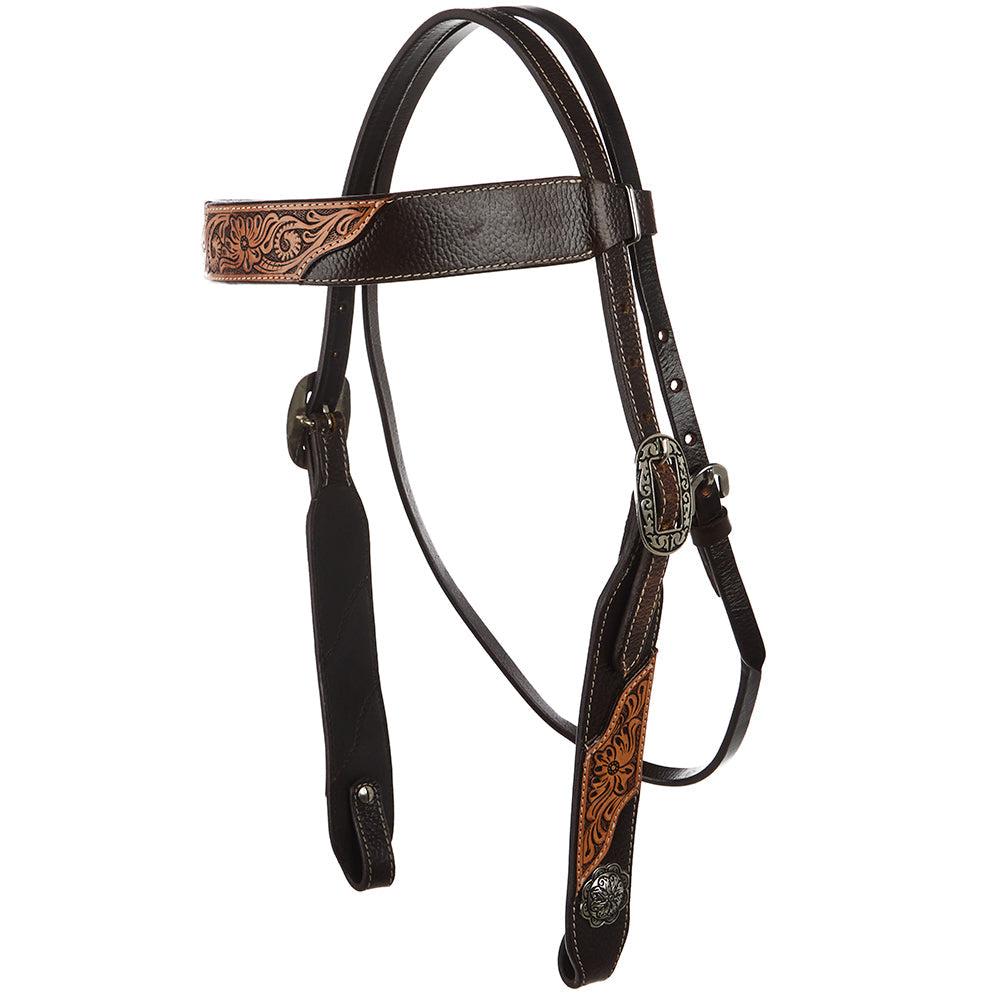 WD-SBH2 Brown overlay tooled browband headstall by Mayatex, leather tack on Tampa Home & Garden Store