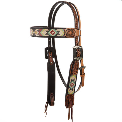 WD-SBH3 Turquoise and Rust Embossed Beadwork Browband Headstall Mayatex Tack & Supplies on Tampa Home & Garden Store