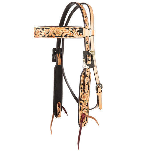 WD-SBH8 Mayatex tan floral browband headstall with black accents, ornate tooling on Tampa Home & Garden Store